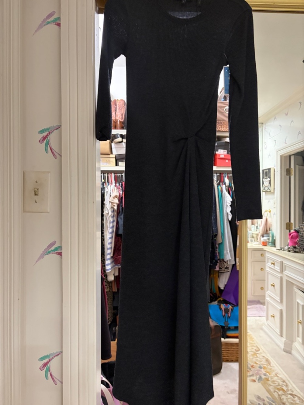 Theory Black Long Sleeve Twist-Front Maxi Dress